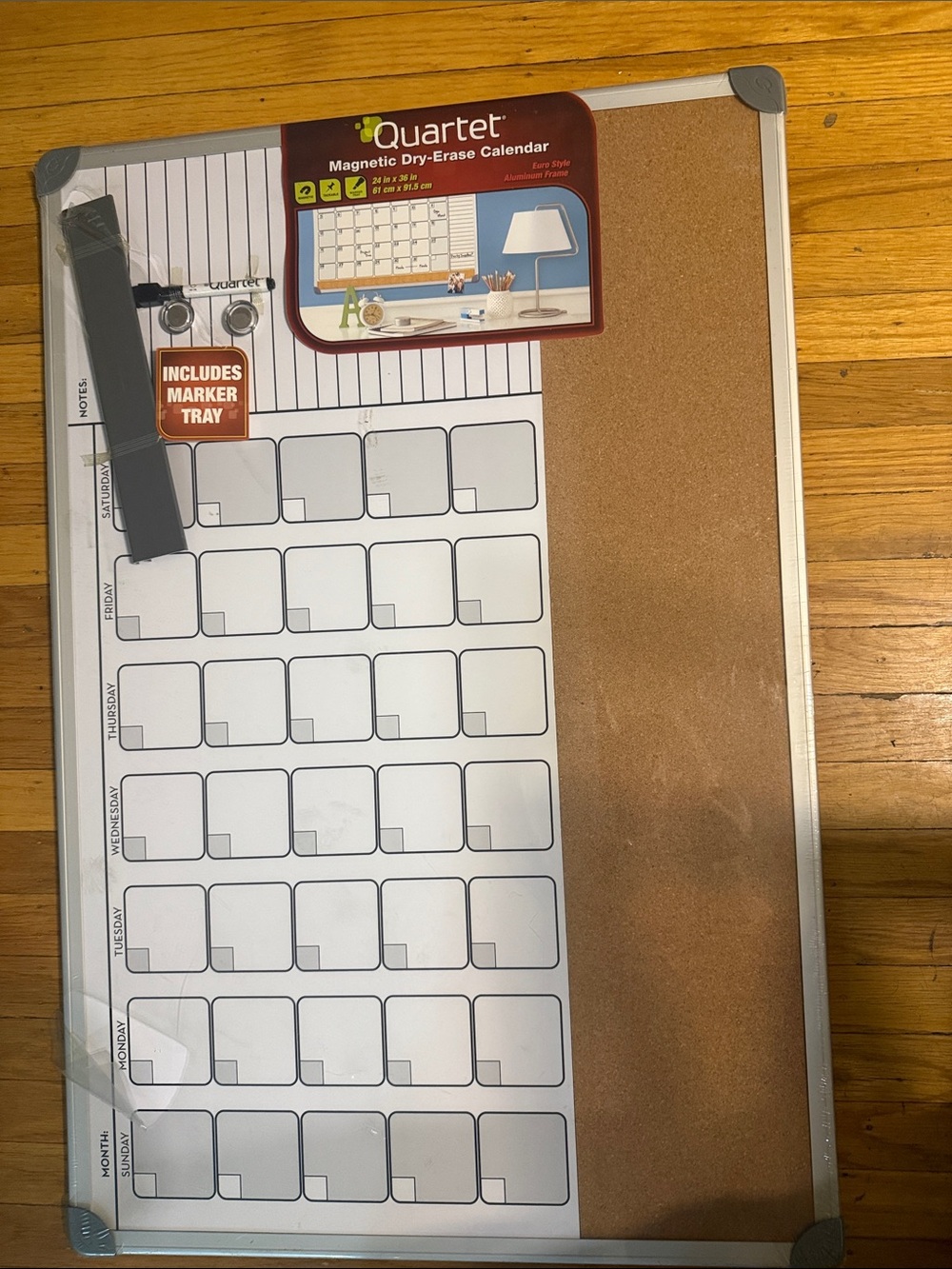 Magnetic Dry-Erase Calendar & Cork Board - White and Brown